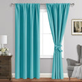 JIUZHEN Blackout Curtains for Bedroom - Thermal Insulated Room Darkening Rod Pocket Curtains for Living Room, Set of 2 Panels with Tiebacks, 42 x 96 Inch Length, Turquoise
