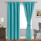JIUZHEN Blackout Curtains for Bedroom - Thermal Insulated Room Darkening Rod Pocket Curtains for Living Room, Set of 2 Panels with Tiebacks, 42 x 96 Inch Length, Turquoise