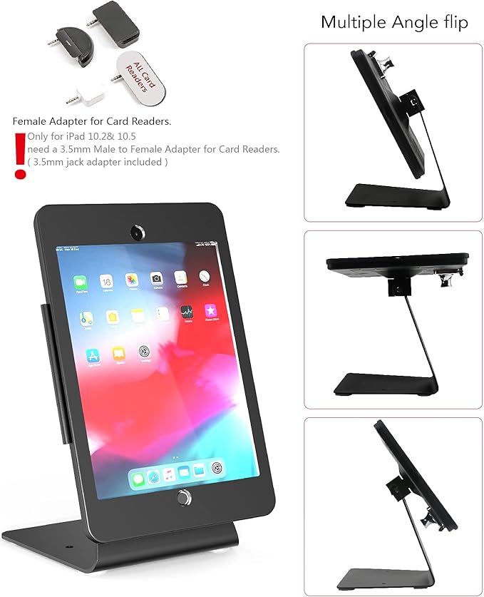 Desktop Anti-Theft Security Kiosk Stand Holder Enclosure for iPad 10.2-Inch (9th Gen.2021,8th Gen.2020,7th Gen.2019),with Lock and Key,Flip &360°Rotating Horizontal or Vertical Design(Black)