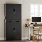 Metal Storage Cabinets with 1Drawer, 71" Storage Cabinet with 4 Locking Doors and 2 Adjustable Shelves, Steel Storage File Cabinet for Pantry Home, Kitchen, Office, Garage (Black)