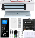 Waterproof Fingerprint Door Access Control System kit, Includes a 1200LB Magnetic Lock,RFID keypad, remotes, exit Button, Entry keypad, and a 110V AC to 12V DC Power Supply (Fingerprint-1200LB Kits)