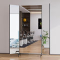 Full Length Stand Up Mirror on Wheels,63''×67'',Large Tri-Fold Floor Mirror with Stand,Movable 3-Way Full Length Standing Mirror for Gym, Dance Studio, Fitness Room, and Home (Black)
