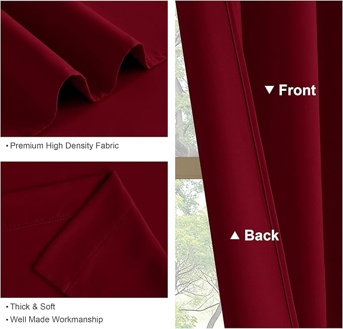 PONY DANCE Thermal Curtains 84 Inches - Window Coverings Privacy Protect Rod Pocket Top Solid Color Room Darkening Curtain Home Decoration for Bedroom, 52 x 84 in, Red, 2 PCs