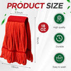Hushee 6 Pack Large Microfiber Tube Mop Heads 18 oz Heavy Duty Commercial Industrial Wet Mop Head Refill Reusable Machine Washable Looped End Mopheads for Hardwood, Tile, Laminate Floors (Red)
