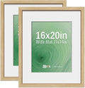 VCK 16x20 Picture Frame 2 Pack - Natural Oak, High-End Wood Poster Frames with Tempered Glass, Display 11x14 Photo with Mat or 16x20 without Mat, Art Gallery-Quality, Wall Hanging, Natural Oak