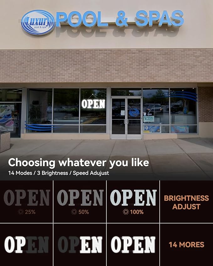 Open Sign for Business, 30"x10" Jumbo Open Sign with Timer and Remote Control, Dynamic Light Modes Led Signs for Storefront Window Bar Salon Cafes Retail Shops White