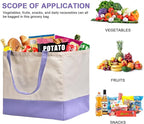 Reusable Grocery Bags Heavy Duty, 8.3 gal Foldable Large Canvas Tote Bag with Handles, Holds 60 lbs Canvas Shopping Bags, 1 Pack（Off White+Light purple）