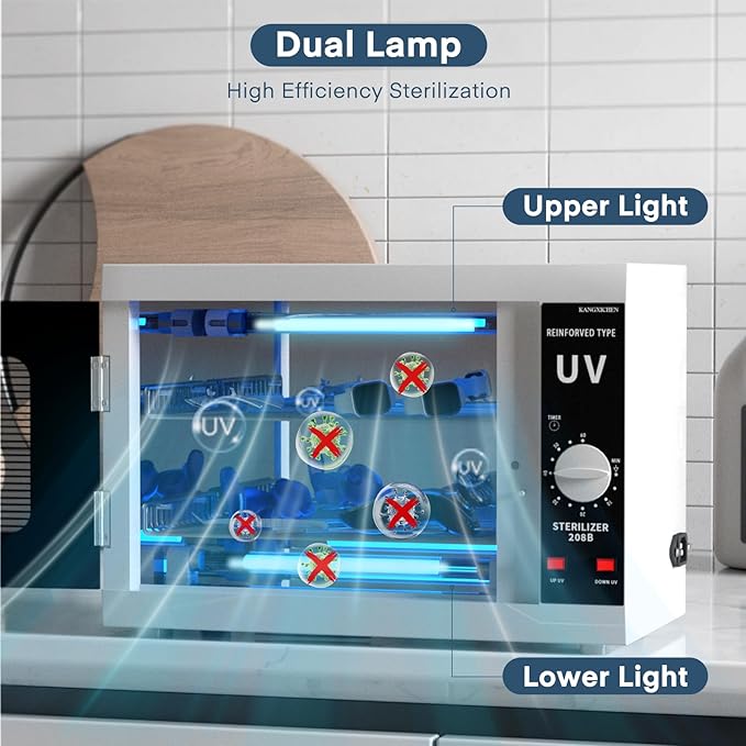 Yofuly Dual Lamp Sterilizer, 12L Large Sterilizer for Nail Tools, Multi-Functional Nail Cleaning Box, Large Capacity Cleaning Cabinet for Home Use, Barbers, Beauty Salons, and Spas