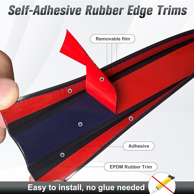 Rubber Edge Trim, Self Adhesive U Channel Edge Trim, Big Size U Shaped Trim, Edge Banding for Plywood, Woods, Shelf, Cabinet, Countertop, Size 1/2", Length 20Ft, Black
