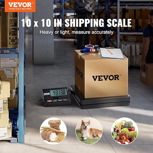 VEVOR Digital Shipping Scale, 110 lbs x 0.07 oz. Heavy Duty Postal Scale with Timer, Tare, Hold Function, 90° Foldable LCD Screen Package Scale for Laggage, Home, Post Office, AC/DC Powered, FCC Liste