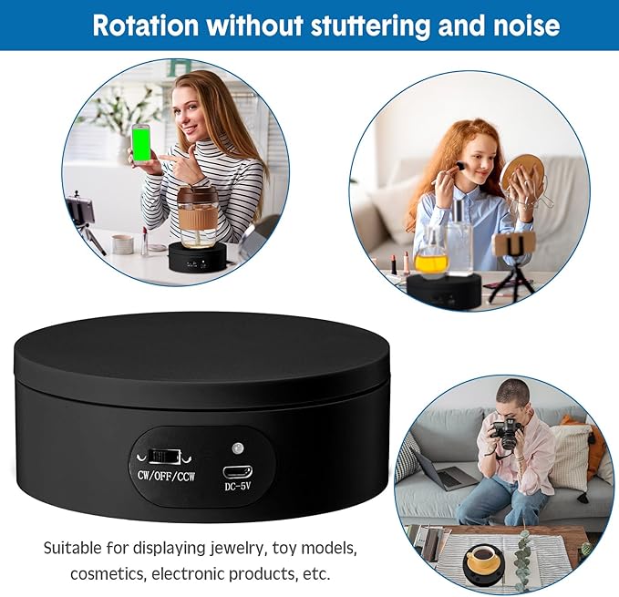 Hoteam Turner Cup Rotating Display Stand for Epoxy Glitter Tumbler Display Turner 360 Degree Tumbler Spinner Automatic Spinning Rotating Platform Mute Photography Turntable(Black,10 Pcs)