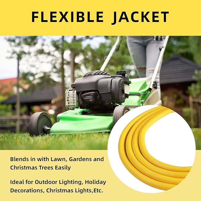 EP 40 Ft Outdoor Extension Cord, 12/3 SJTW Heavy Duty Extension Cable with 3 Prong Grounded Plug, 15 AMP Power Cord for Lawn, Garden, Appliances, Yellow