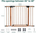 Mom's Choice Award Winner-BABELIO 26-40" Metal Baby Gate with Wood Pattern, PressGuard C5 Easy Install Pressure Mounted Dog Gate for Stairs and Doorways, with Wall Protectors and Extension Kits