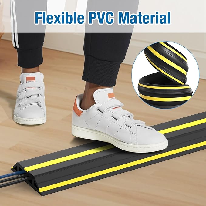 Eapele 10 ft Floor Cable Cover Protector, Heavy Duty PVC Duct Easy to Unroll, Prevent Trip Hazard for Outdoor Settings (2pcs)
