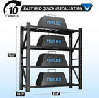 3000LBS Garage Shelving 42" W Garage Shelving Heavy Duty 4-Tier Metal Storage Shelves Adjustable Shelf Unit Storage Rack for Basement Supermarket Warehouse 42" W x 20" D x 78" H Black