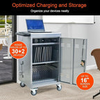 32 Devices Laptop Charging Cart, Tablet Storage Carts for Pad Up to 16.3" Screen Size, Classroom Computer Mobile Charging Station for Pads,Chromebooks,Laptops,Security Storage (Silver)