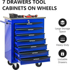 7 Drawer Rolling Tool Chest with Locker, 22.2" D Metal Movable Lockable Tool Cart Box Multi-Functional Hardware Storage Cabinet Box for Warehouse Basement Home Pantry Garage
