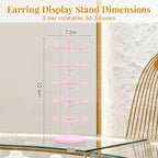 EsLuker.ly Earring Holder Organizer Rotating Display Tree Stand, Adjustable Height Earring Card Hanger Rack with 50 Hooks for Vendors Market Selling, 5 Tier Metal Jewelry Storage Tower, Pink