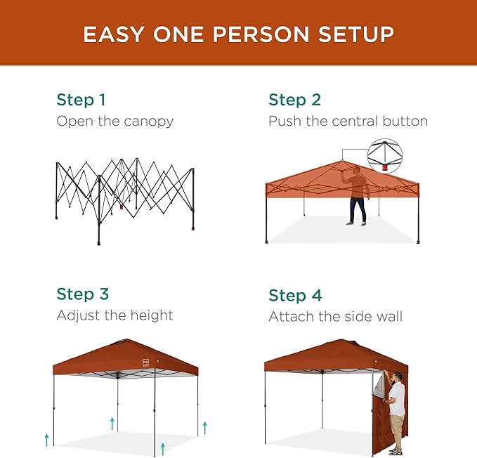 Best Choice Products 10x10ft Easy Pop Up Canopy w/Side Wall, 10 Pockets, Portable Carrying Case, 1-Button Setup, 4 Weight Bags - Rust