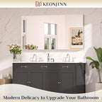 Keonjinn 55 x 30 Brushed Nickel Bathroom Vanity Mirror, Large Rounded Rectangle Bathroom Mirrors for over Sink, Metal Framed Silver Mirror for Wall, Shatterproof HD Tempered Glass(Horizontal/Vertical)