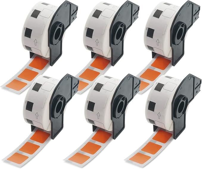 BETCKEY - Square Labels Replacement for Brother DK-1221 (0.9 in x 0.9 in), Compatible with Brother QL Label Printers [6 Rolls/6000 Labels, Orange]