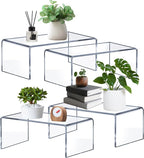 Large Acrylic Risers 4 Pcs - 5mm Thick Clear Display Risers (12.4″ x 5″ x 5″) for Perfume Organizer, Collectibles, Figures, Jewelry & Retail Showcase