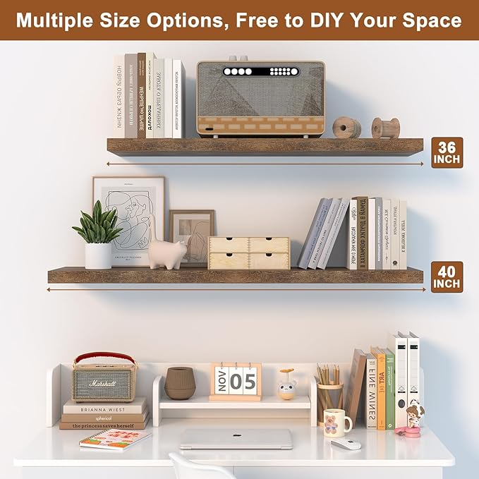 12 Inch Deep Floating Shelves for Wall 3 Pack Floating Shelfs Large Storage Space Wall Decor Display Shelf for Bathroom Living Room Bedroom Kitchen 23.8" W x 12" D x 1.2" H Rustic Brown