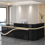 Modern Reception Desk – Front Desk, Reception Counter for Office, Checkout Counter, LED Lighting, Storage, Soft Close Drawers, Custom Logo, Fully Assembled (M,56IN)