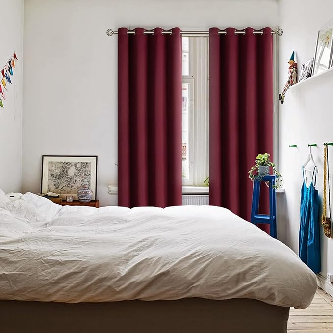 BGment Blackout Curtains for Bedroom - Grommet Thermal Insulated Room Darkening Curtains for Living Room, Set of 2 Panels, Each 55 x 96 Inch, Burgundy Red