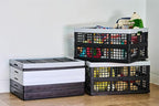 3-Pack Plastic Collapsible Storage Crates-30L,Foldable Plastic Crates for Storage (Black+Gray)