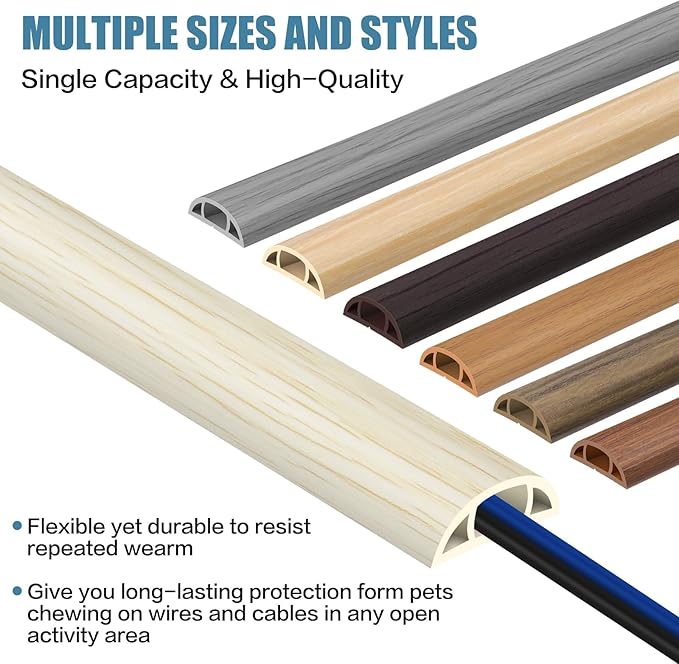 Floor Cord Covers for Wires 20FT Cable Hider Wire Cover Self Adhesive Cord Hider Floor for Offices, Homes, Workshops, Warehouses Cable Cavity 0.39" W x 0.27" H