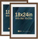 VCK 18x24 Poster Frame 2 Pack - Brown, High-End Wood Picture Frames with Polished Plexiglass, Display 16x20 Photo with Mat or 18x24 without Mat, Art Gallery-Quality, Wall Hanging, Brown