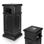 IRONWALLS Indoor/Outdoor Trash Can with Lid, Heavy Duty Steel Garbage Can with Removable Bin, Locking Lid, 16”x16”x35.4” Dual Sided-Open Commercial Trash Can Large for Patio, Backyard, Office, Black