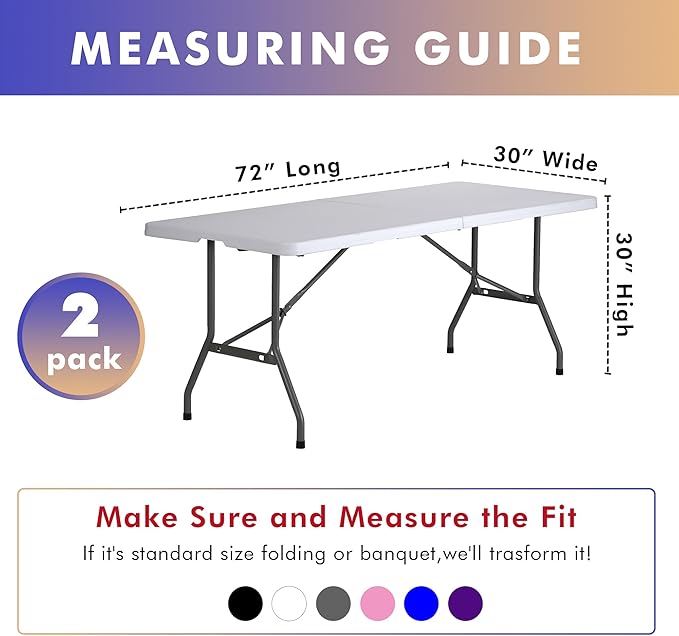 Nasitos 2 Pack Royal Blue Tablecloth 6 Foot-Open Back Fitted Spandex Table Covers 6ft, Washable Fabric Tablecloths, Wrinkle Resistant for Trade Show, Parties, Craft Show, Display, Wedding, Events