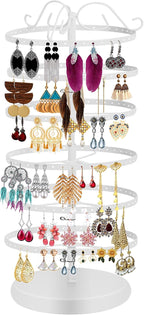 6 Tier 360 Rotating Earring Holder Organizer Stand, Jewelry Tree Rack, 264 Holes Display Storage for Stud Hoop Earrings, Vintage Metal Design, Space Saving Table Decor