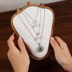 Walnut Color Body Wood Necklace Display Stand with White Leather Soft Mat Necklace Holder Organizer Desktop Stand for Home Store Dresser-3.3"x5.8"x8.4"