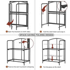 Crofy No Assembly Folding Bookshelf for Living Room, 2 Tier Black Collapsible Book Shelf for Home Office, Portable Bookcase Storage Organizer