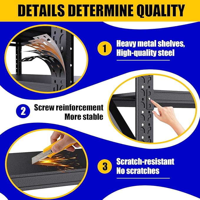 7000LBS Garage Shelving Heavy Duty, 4-Tier Metal Shelving Unit, Large Adjustable Garage shelves, Easy Assembly Utility Storage Rack Shelf for Warehouse, Basement, Pantry, 70” H×48” W×24” D, Black
