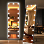 Kosmonia 56x18 Hollywood Full Length Mirror with Light, 17 Dimmable Bulbs & 3 Color Smart Touch Control, Distortion Free, Tempered Glass & Shatter Proof Film, Safe Full Body Mirrors with Stand