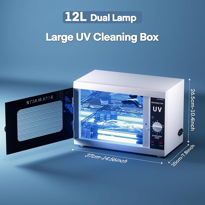 Yofuly Dual Lamp Sterilizer, 12L Large Sterilizer for Nail Tools, Multi-Functional Nail Cleaning Box, Large Capacity Cleaning Cabinet for Home Use, Barbers, Beauty Salons, and Spas