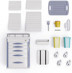 Medical Rolling Crash Cart with Accessories-CPR Board, IV Pole, O2 Holder, Trash Bin, Drawers with Dividers, Mobile Medical Cart for Clinic, Hospital, Nursing Center, Salon, 24.6”Wx19.1”Dx37.1”H