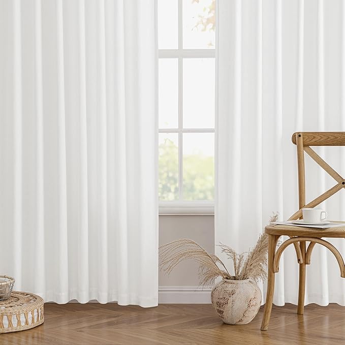 MIULEE Non-See-Through Privacy Linen Curtains 2 Panels, Light Filtering Window Curtains Farnhouse Textured Back Tab Semi Sheer Drapes for Bedroom Living Room, 52 x 63 Inches Long, Pure White
