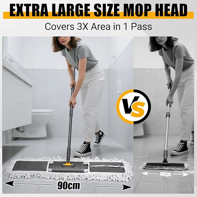 36" Commercial Dust Mops for Floor Cleaning, Masthome Professional Industrial Mop with 3 Pads, Heavy Duty Commercial Mop with 62'' Long Handle,Large Floor Mops for Office Garage Warehouse Factory Mall