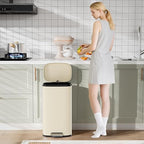 Arlopu 8/13.2 Gallon Step Trash Can, Stainless Steel Garbage Bin, Soft-Close Rubbish Bin with Removable Plastic Inner Bucket, Fingerprint-Proof, Lid Dustbin, Suit for Kitchen (Beige, 30L)