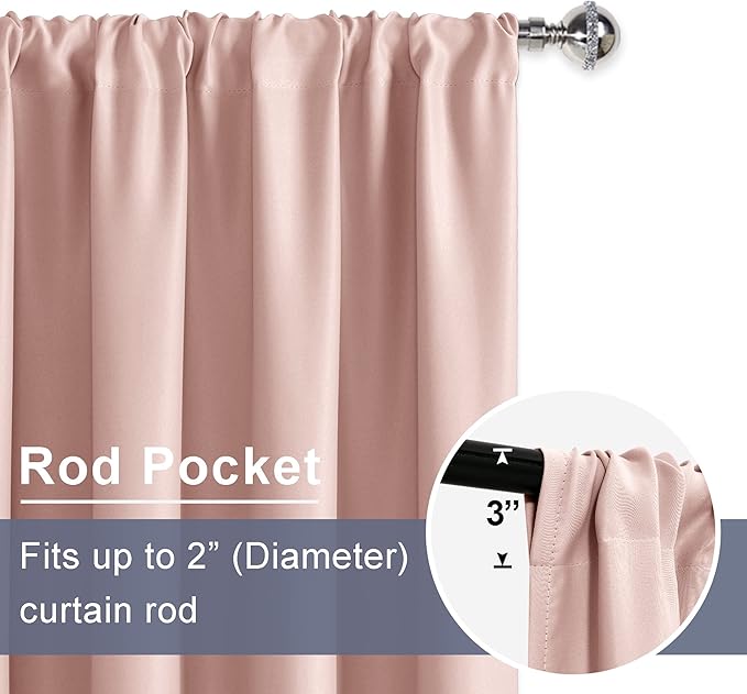 JIUZHEN 80 Inch Length Door Curtains for Doorway Privacy Insulated Blackout Curtains with Tiebacks Rod Pocket Room Divider Curtain Cover for Bedroom Closet Door, Set of 2, 42 x 80 Inch, Blush Pink