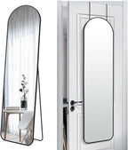 57x16 Door Hanging Full Length Mirror, Floor Stand (Height 5.7ft just Body in1.3ft) / Wall Mounted Metal Frame Arch Dressing Mirrors for Bedroom Living Room 57 inch Black