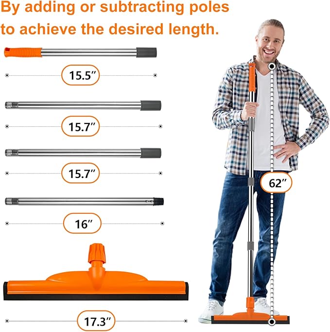 ITTAR Heavy-Duty Floor Squeegee, 62" Adjustable Handle, EVA Foam Blade, Ideal for Concrete, Garage, Patio & More