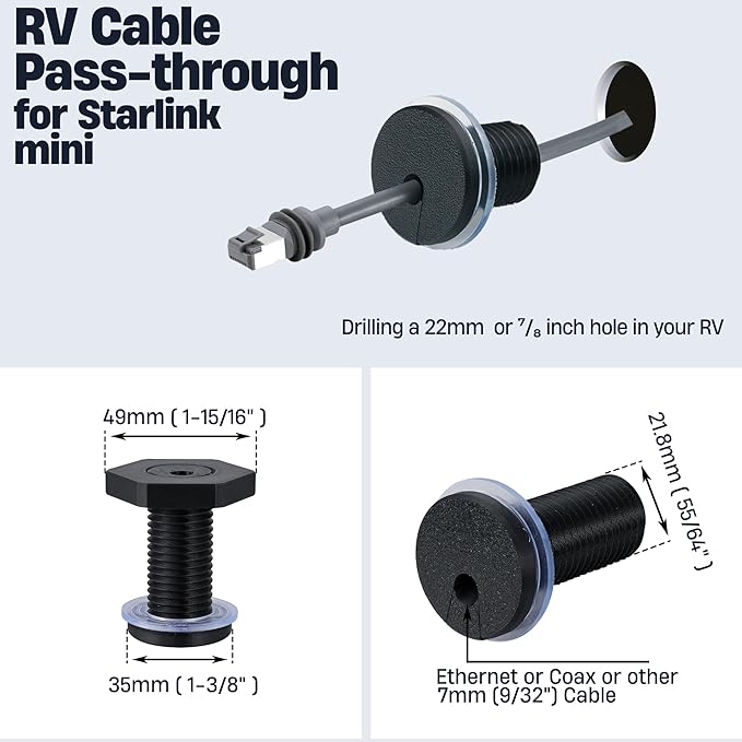 2Pcs RV Cable Passthrough for Starlink mini, RV Cable Grommet Compatible with Starlink, Ethernet, Coax, Water-Resistant and Anti-Drop RV Cable Routing (Black, 75mm/2pcs)
