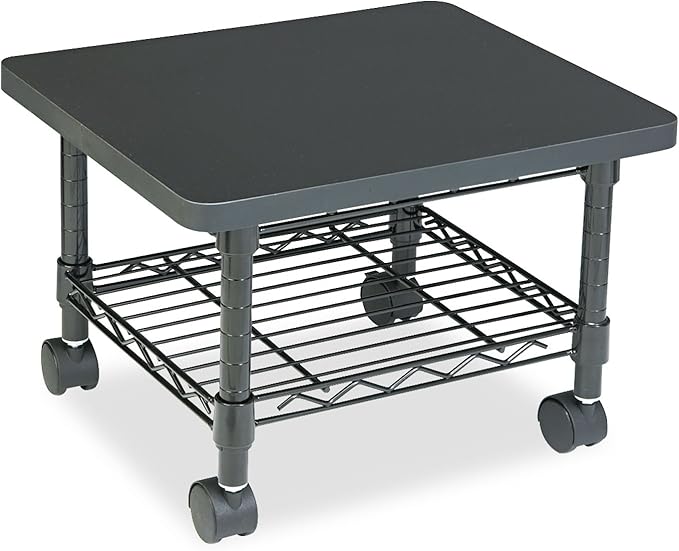 Safco Onyx Rolling Cart Printer Stand, Under-Desk Mobile Utility Table for Home Office with Steel Shelf, Gray