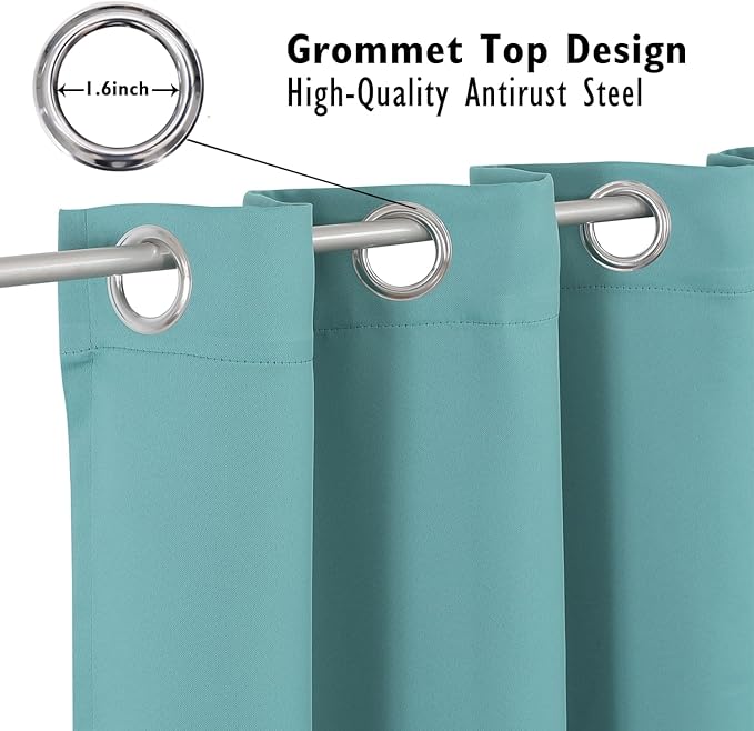 ChrisDowa Blackout Curtains 84 inches Long for Bedroom - Grommet Thermal Insulated Room Darkening Curtains for Living Room (1 Panel, Aqua, 52 x 84 Inch)